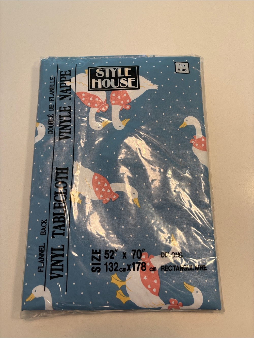 New Old Stock Vintage 80s 90s Blue Duck Print Vinyl Tablecloth